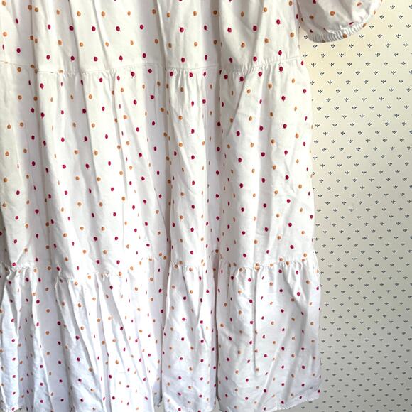 LOFT Embroidered Dot Swing Dress L White Pink V Neck Beach Travel Resort Cruise - Picture 7 of 8